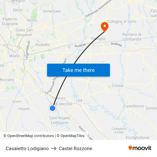Casaletto Lodigiano to Castel Rozzone map