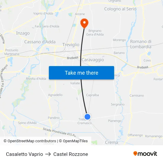 Casaletto Vaprio to Castel Rozzone map