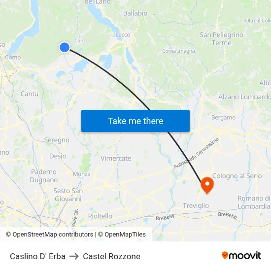 Caslino d'Erba to Castel Rozzone map