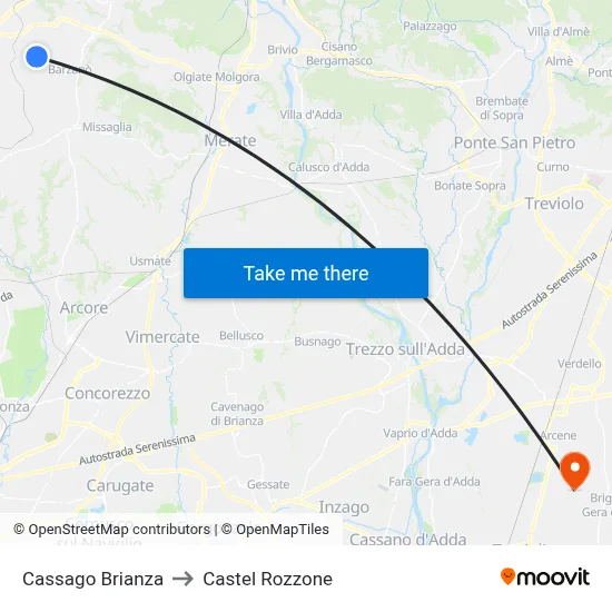 Cassago Brianza to Castel Rozzone map