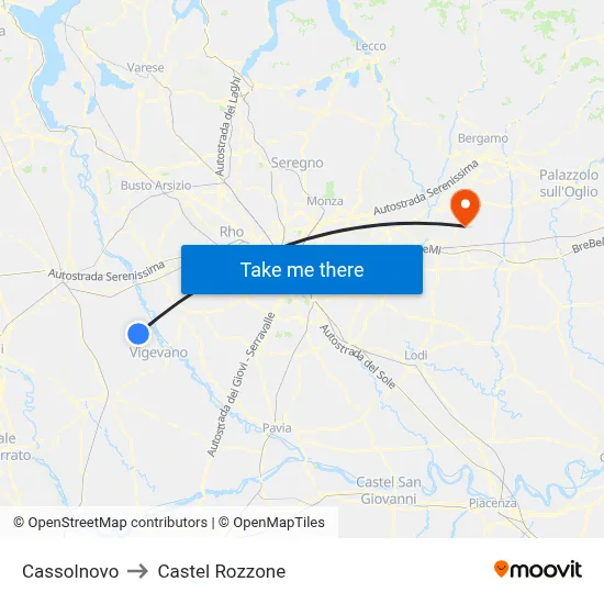 Cassolnovo to Castel Rozzone map