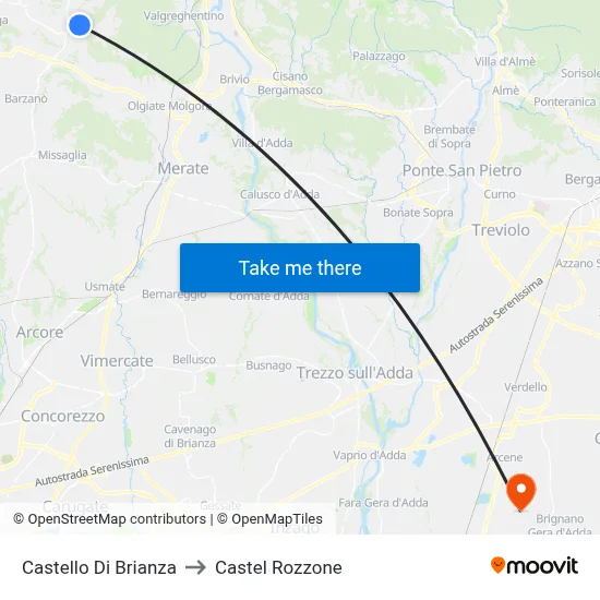 Castello di Brianza to Castel Rozzone map