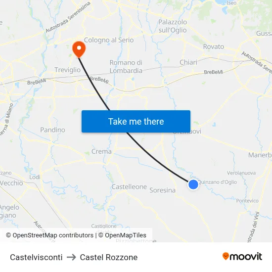 Castelvisconti to Castel Rozzone map