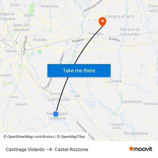 Castiraga Vidardo to Castel Rozzone map