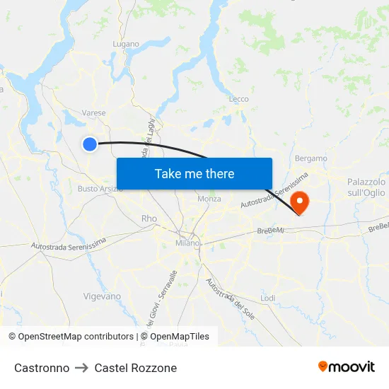 Castronno to Castel Rozzone map