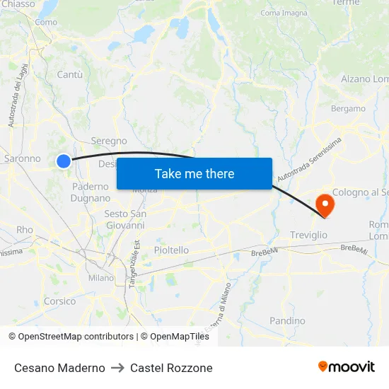 Cesano Maderno to Castel Rozzone map