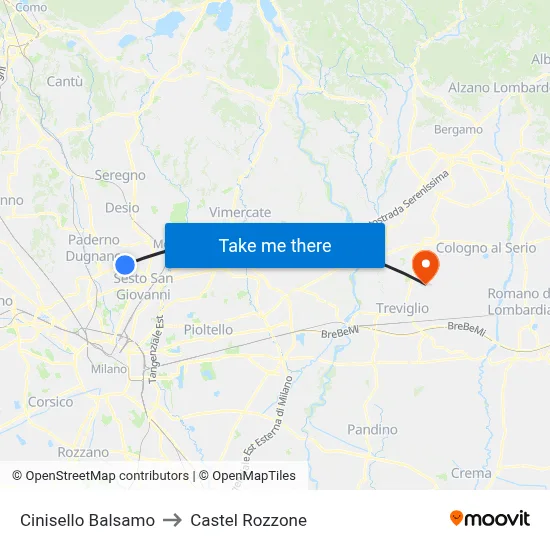 Cinisello Balsamo to Castel Rozzone map