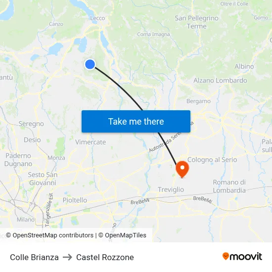 Colle Brianza to Castel Rozzone map