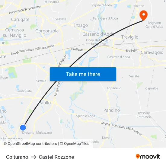 Colturano to Castel Rozzone map