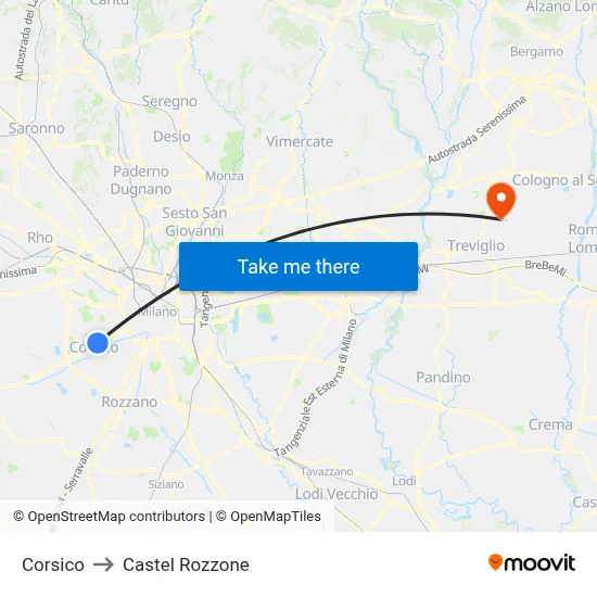 Corsico to Castel Rozzone map