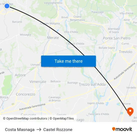 Costa Masnaga to Castel Rozzone map