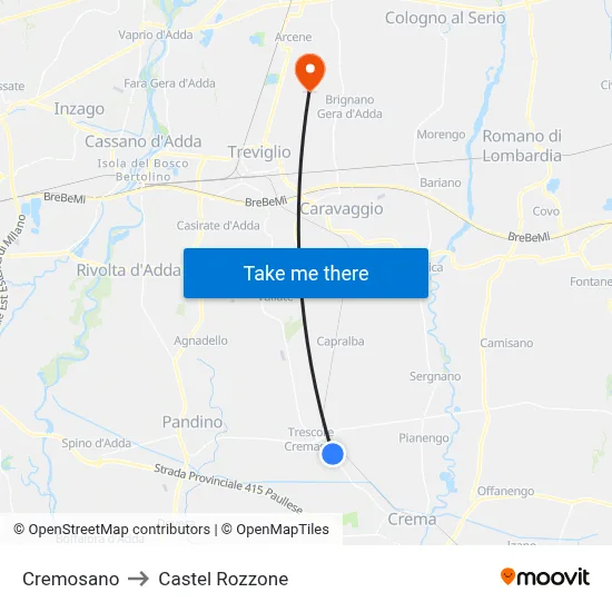 Cremosano to Castel Rozzone map