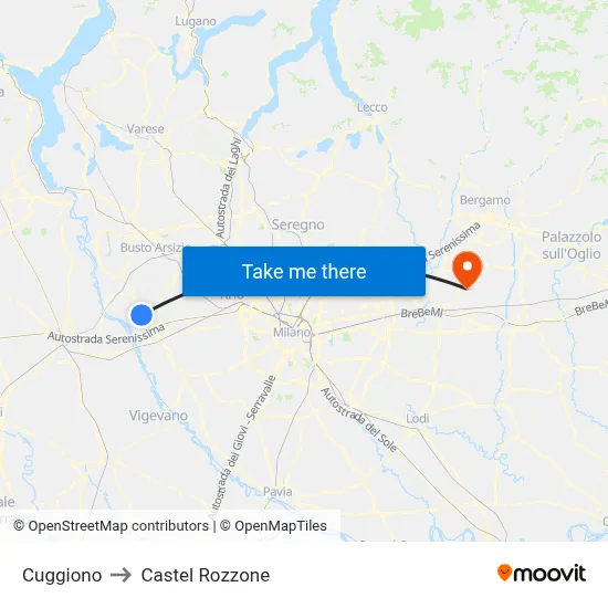 Cuggiono to Castel Rozzone map