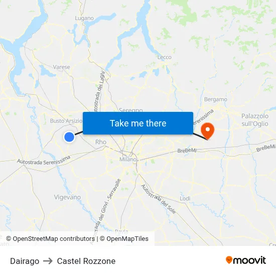 Dairago to Castel Rozzone map