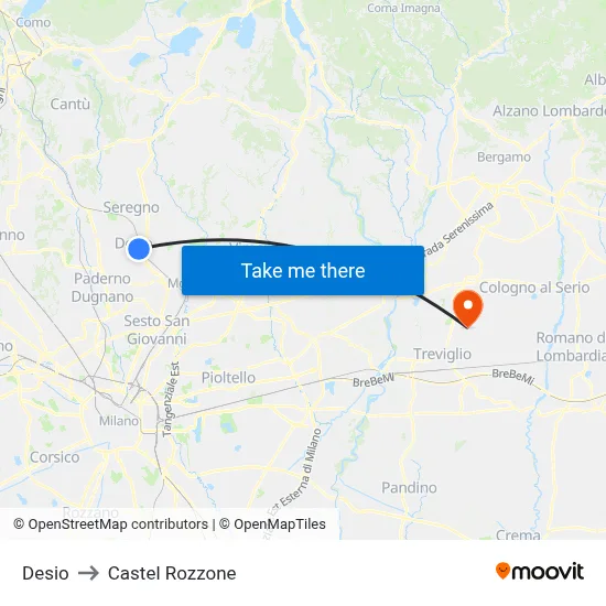 Desio to Castel Rozzone map