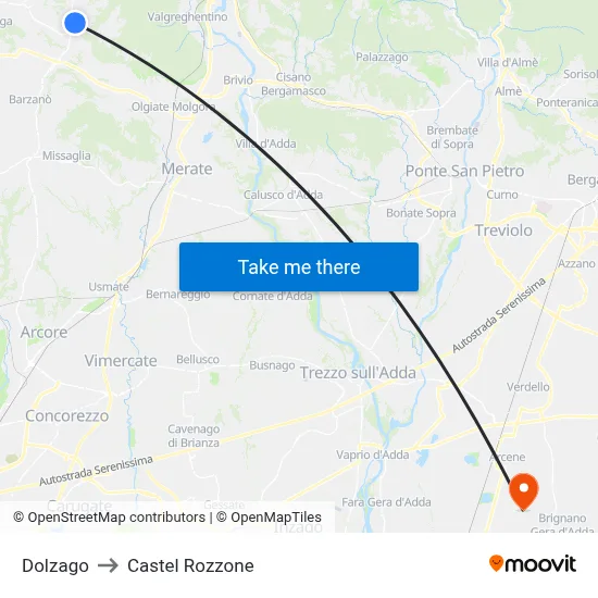 Dolzago to Castel Rozzone map