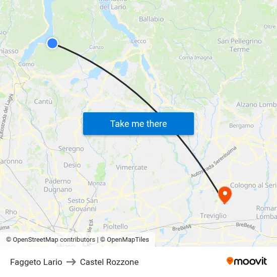 Faggeto Lario to Castel Rozzone map