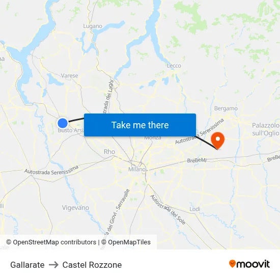 Gallarate to Castel Rozzone map
