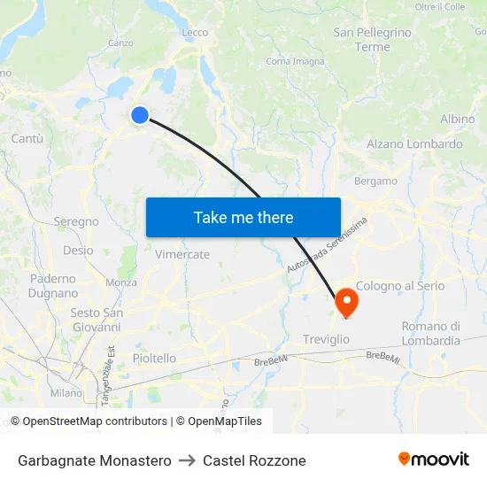 Garbagnate Monastero to Castel Rozzone map