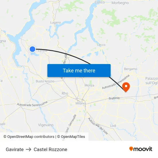 Gavirate to Castel Rozzone map