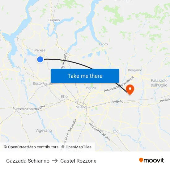 Gazzada Schianno to Castel Rozzone map