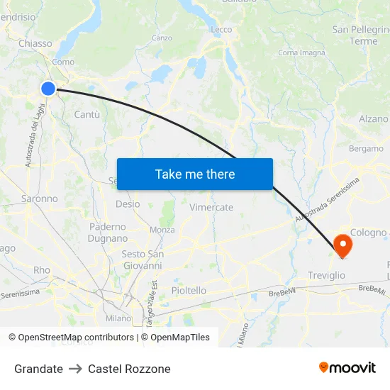 Grandate to Castel Rozzone map