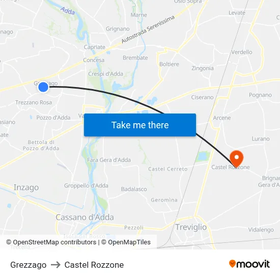 Grezzago to Castel Rozzone map