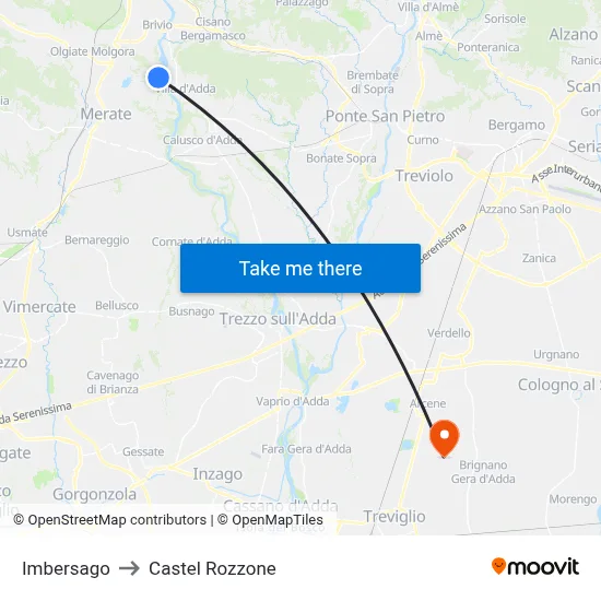 Imbersago to Castel Rozzone map