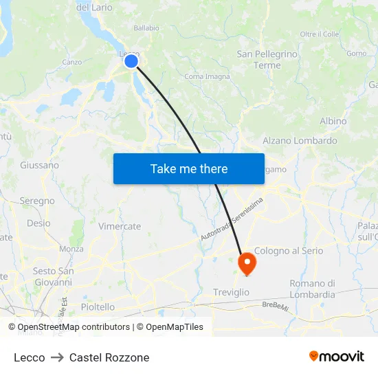 Lecco to Castel Rozzone map