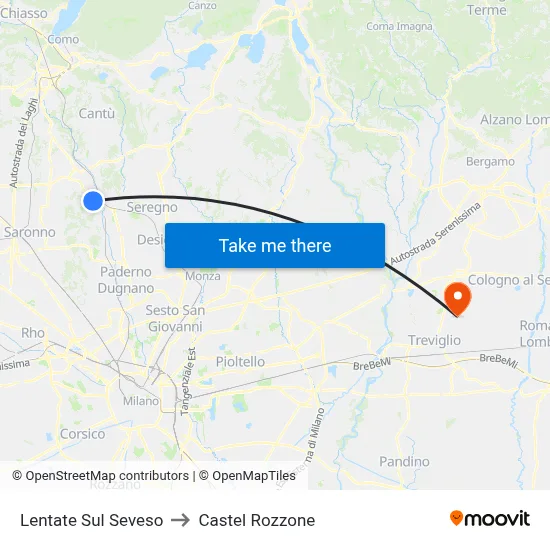 Lentate Sul Seveso to Castel Rozzone map