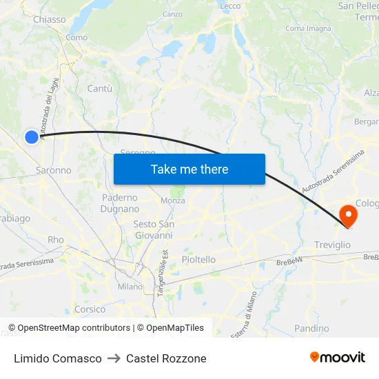 Limido Comasco to Castel Rozzone map