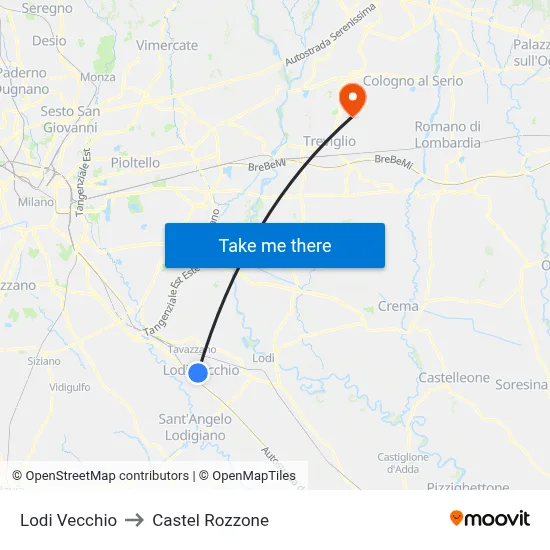 Lodi Vecchio to Castel Rozzone map