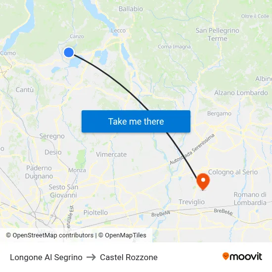 Longone Al Segrino to Castel Rozzone map