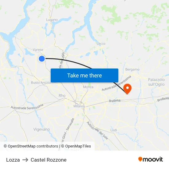 Lozza to Castel Rozzone map