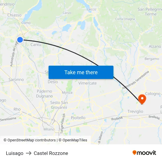 Luisago to Castel Rozzone map