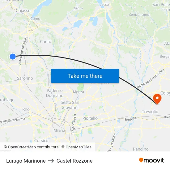 Lurago Marinone to Castel Rozzone map