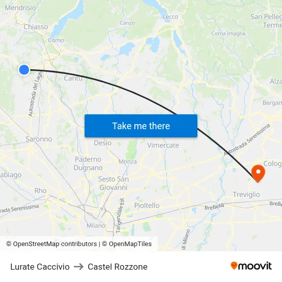Lurate Caccivio to Castel Rozzone map