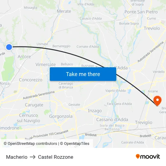 Macherio to Castel Rozzone map