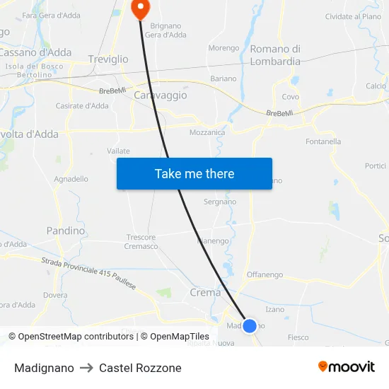 Madignano to Castel Rozzone map