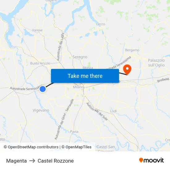 Magenta to Castel Rozzone map