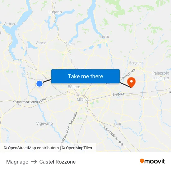 Magnago to Castel Rozzone map