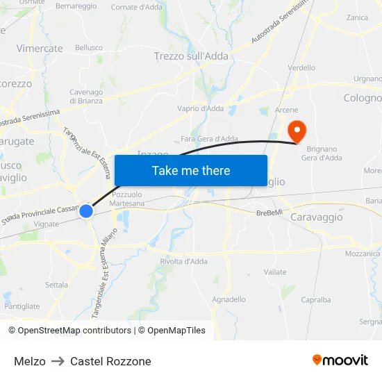 Melzo to Castel Rozzone map