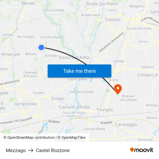 Mezzago to Castel Rozzone map