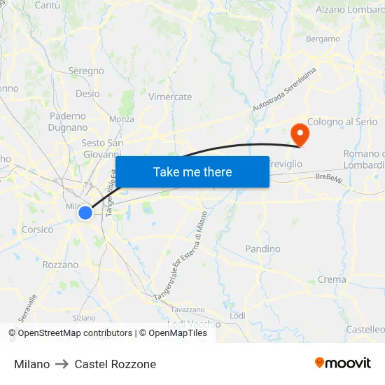 Milan to Castel Rozzone map