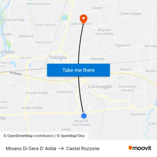 Misano di Gera d'Adda to Castel Rozzone map