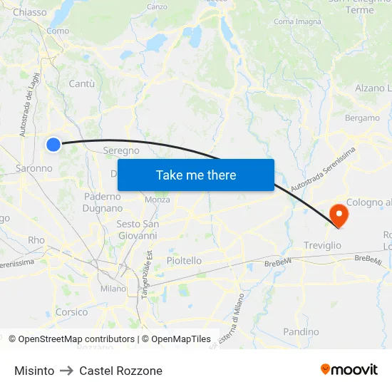 Misinto to Castel Rozzone map