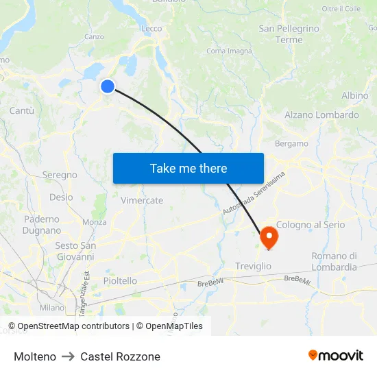 Molteno to Castel Rozzone map