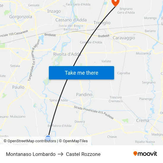 Montanaso Lombardo to Castel Rozzone map