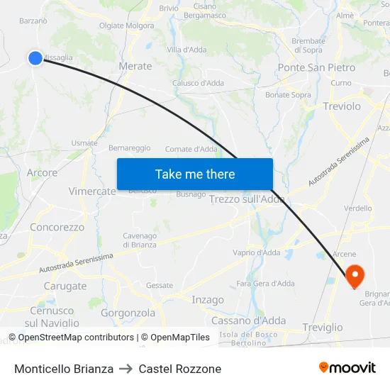 Monticello Brianza to Castel Rozzone map