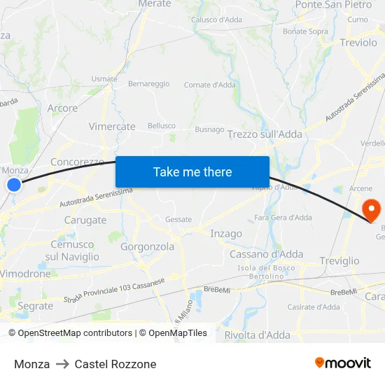 Monza to Castel Rozzone map